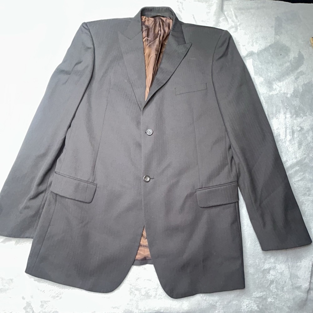 Caravelli Italy Brown Blazer 42L Tall 2 Button Sport Coat Mens Herringbone